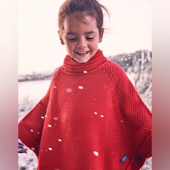 Joules Girls Tess Knitted Red Poncho Size L - Picture 13 of 16